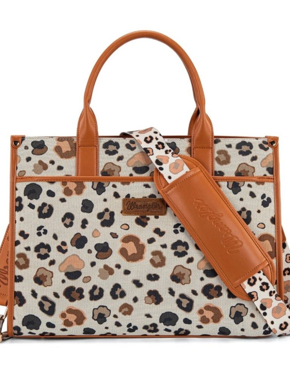 Wrangler Leopard Print Canvas Oversized Tote with Adjustable Strap Brown - Picture 6 of 8